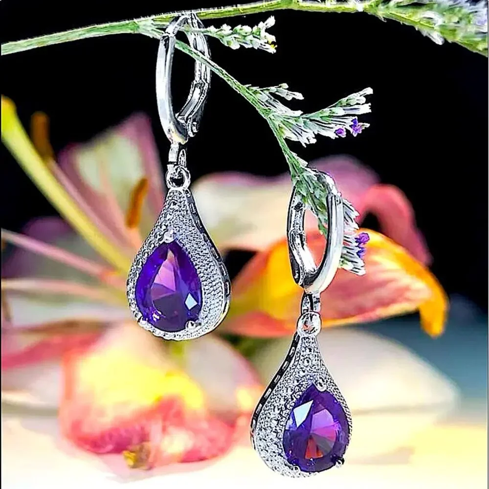 NEW STERLING SILVER AMETHYST DANGLE EARRINGS